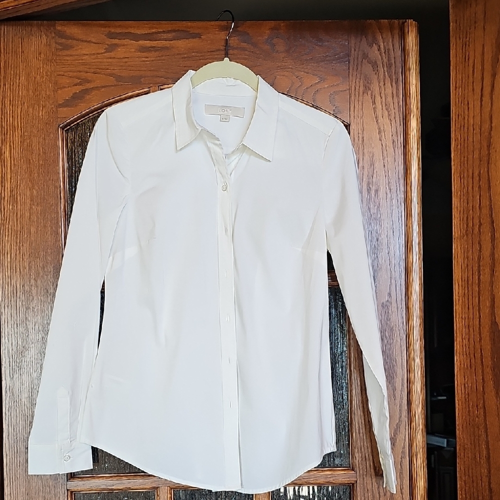 LOFT White Classic Button-Down Shirt